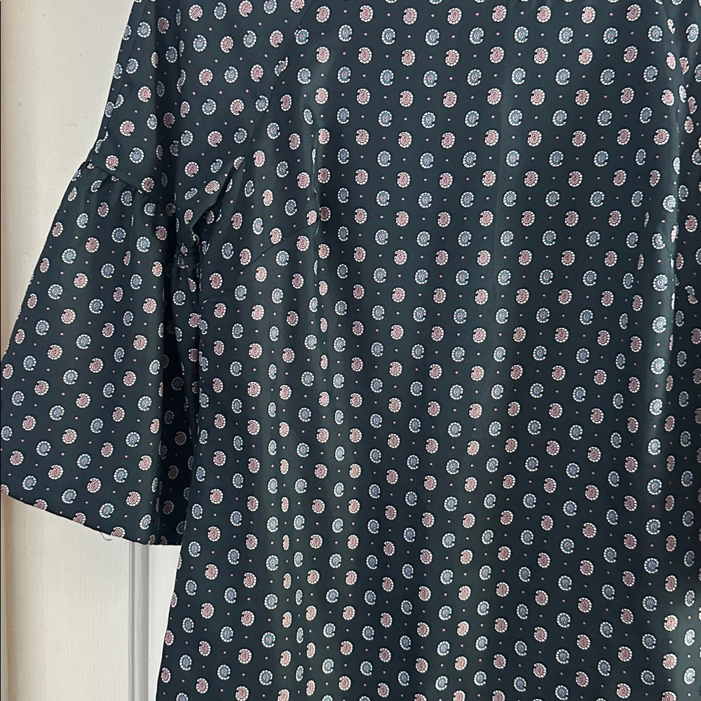 J crew paisley bell sleeve dress XS BLUE GREEN - Picture 3 of 6